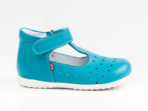 Emel Turquoise Perforated Leather Velcro Pumps (e409-2)