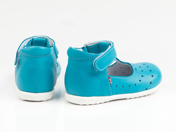 Emel Turquoise Perforated Leather Velcro Pumps (e409-2)