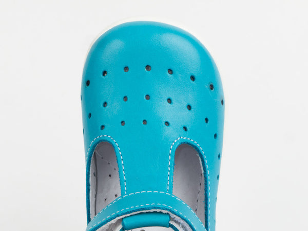 Emel Turquoise Perforated Leather Velcro Pumps (e409-2)