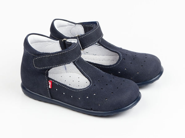 Emel Navy Perforated Suede Velcro Pumps (e409-3)