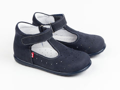 Emel Navy Perforated Suede Velcro Pumps (e409-3)