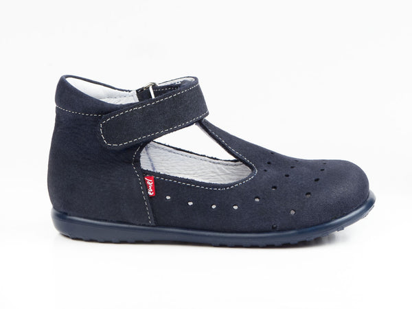 Emel Navy Perforated Suede Velcro Pumps (e409-3)