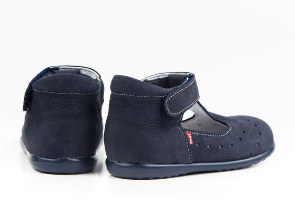 Emel Navy Perforated Suede Velcro Pumps (e409-3)