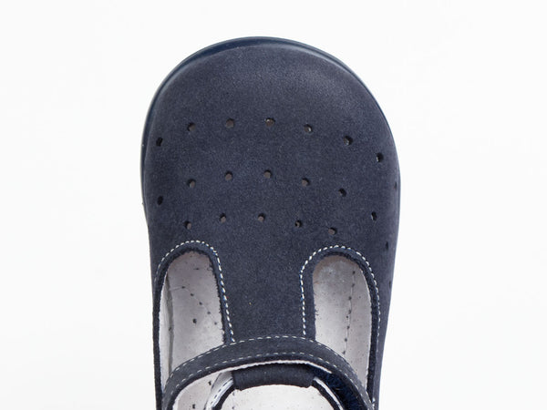 Emel Navy Perforated Suede Velcro Pumps (e409-3)