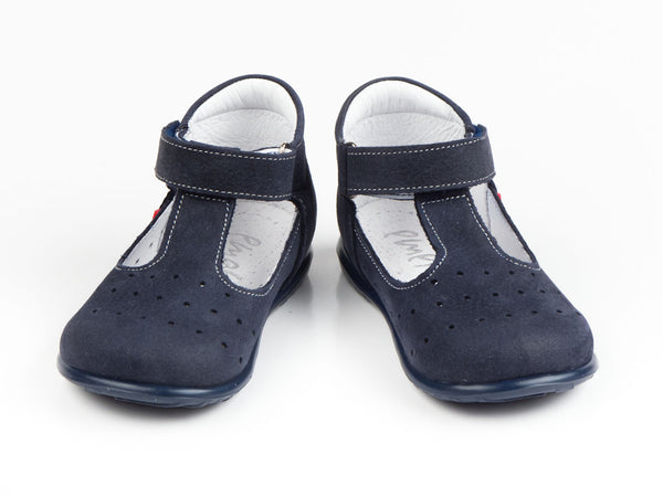 Emel Navy Perforated Suede Velcro Pumps (e409-3)