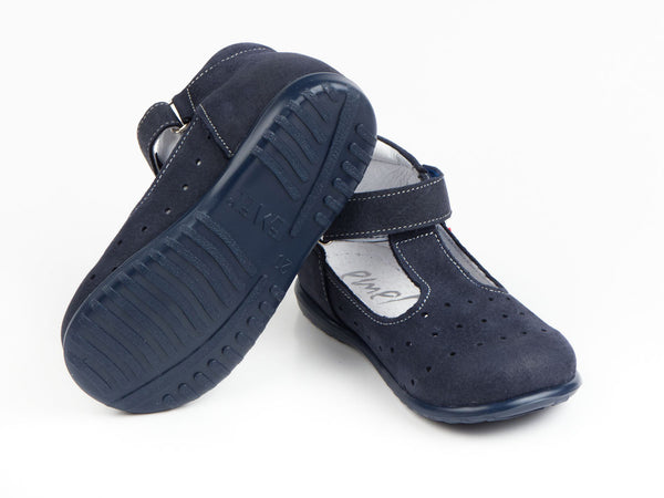 Emel Navy Perforated Suede Velcro Pumps (e409-3)